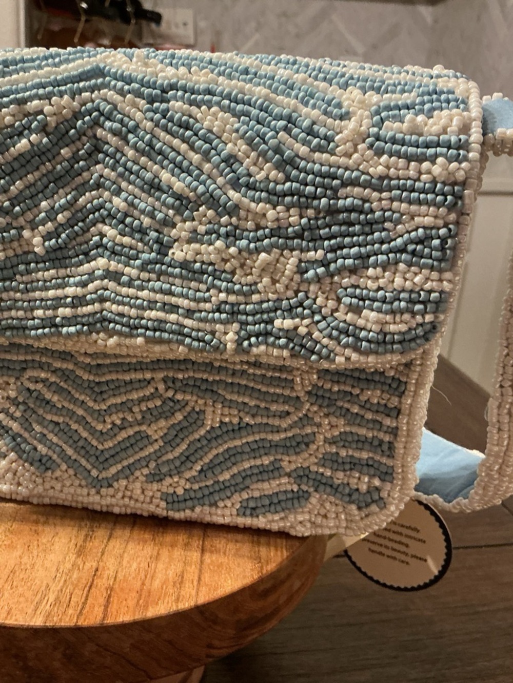 NWT STUDIO T’z Beaded Shoulder Bag Blue & White | Handmade Look | Coastal Chic